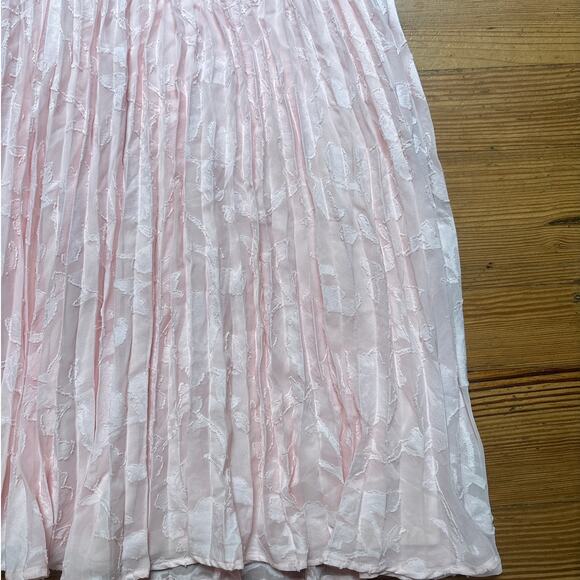 NWT Grace Karin light pink floral pleated elastic waist midi skirt SIZE M - Picture 2 of 6